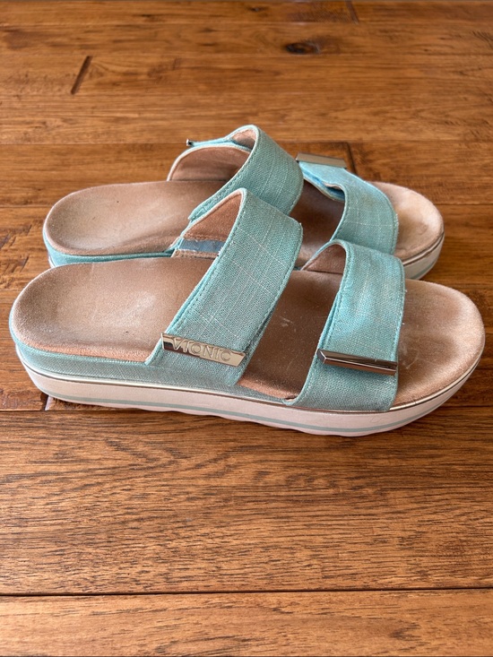 Vionic Shoes - Vionic Brandie Platform Slide Sandals Aqua Linen Orthotic Comfort Size 11